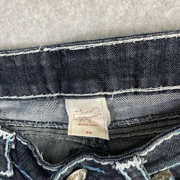 True Religion Joey Super T Jeans Womens 26 Blue White Stitching Straight USA - Picture 9 of 16